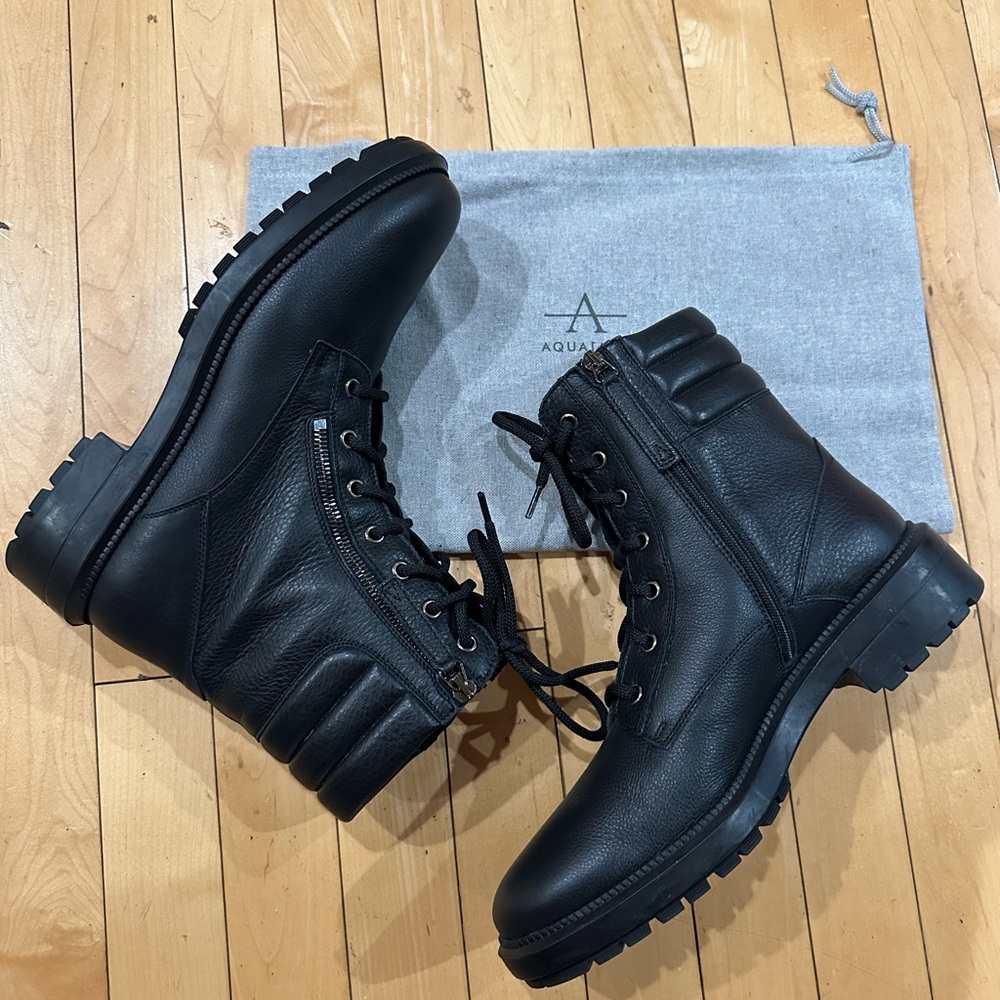 Brand New Aquatalia Black waterproof Italian leather women’s combat boots